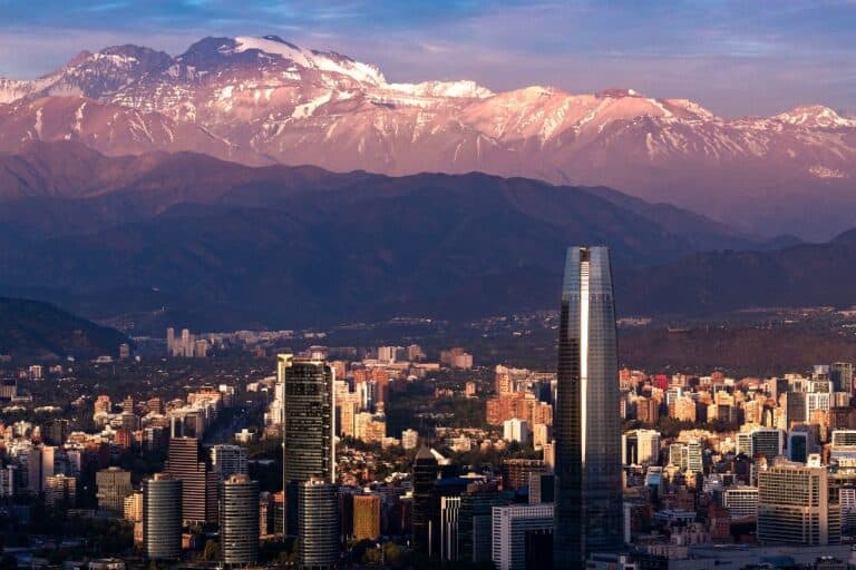 The view of Santiago Chile with the Andes Mountain Range in the background.