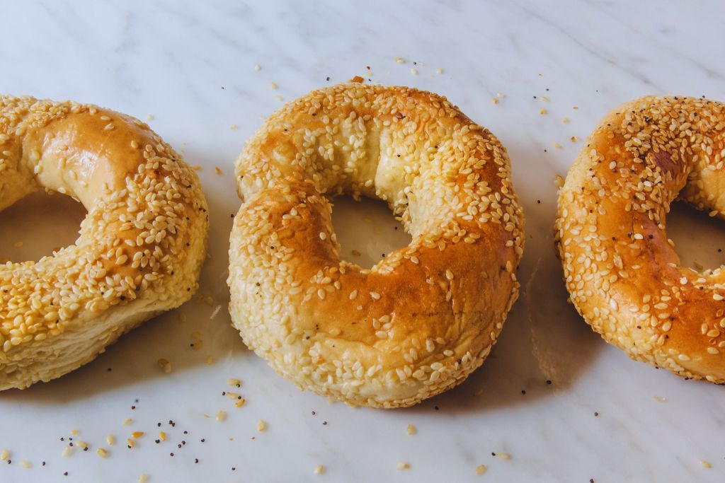 Three sesame seed bagels