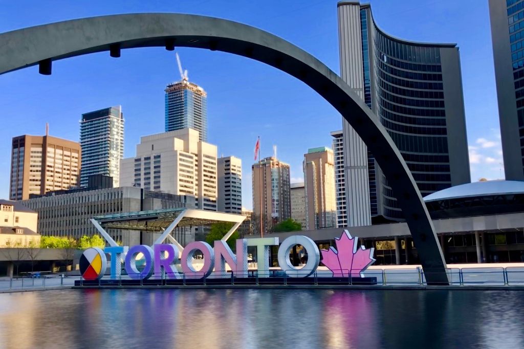 Why visit Toronto? The colourful Toronto sign at Nathan Phillips Square in Toronto.