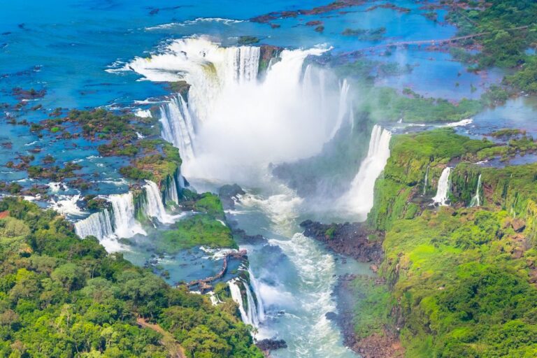 Panoramic view of Iguazu Falls Brazil side from the helicopter ride.