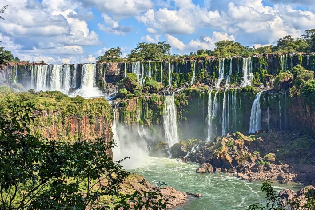 Several waterfalls at Iguazu Falls, which is the largest series of waterfalls in the world.