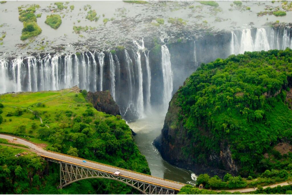 The view of Victoria Falls in Zambia and Zimbabwe, which is the biggest waterfall in the world.
