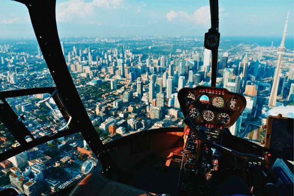 The view from the cockpit from the 7-minute helicopter tour over Toronto.