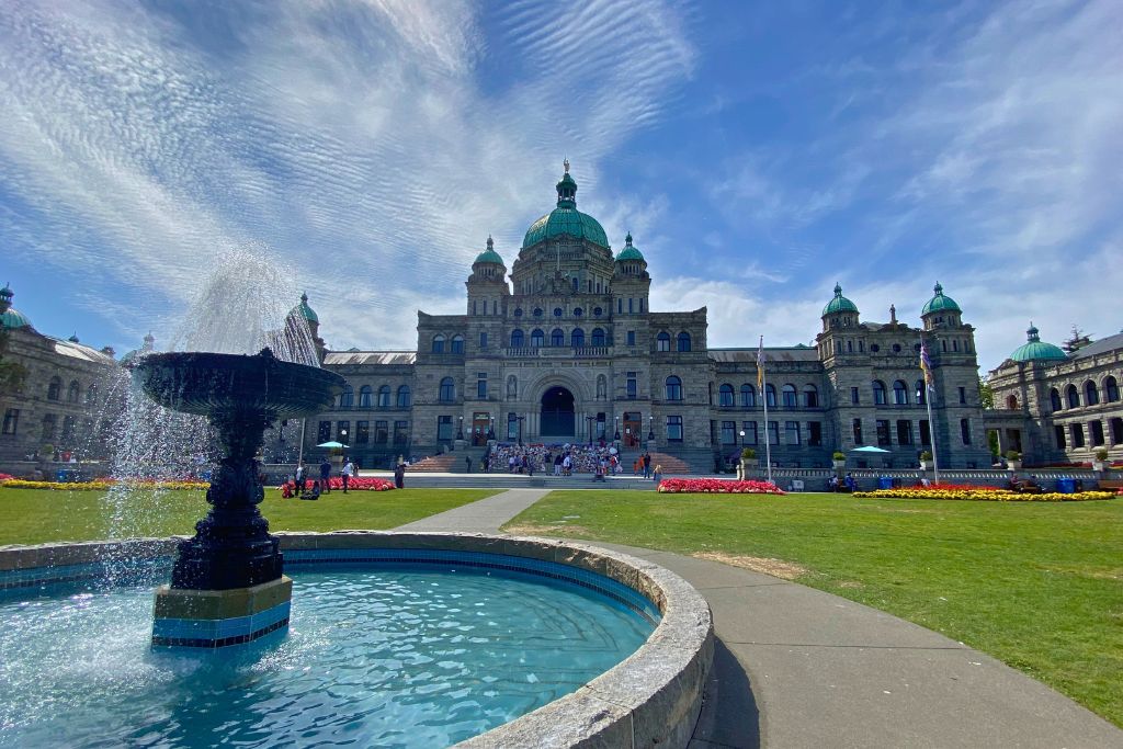 The parliament building in Victoria, BC. Canada's political system is one of the pros and cons of living in Canada. 