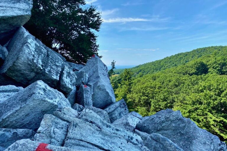 The view from the rocky peak on the Bonticou Crag trail in Hudson Valley, New York.