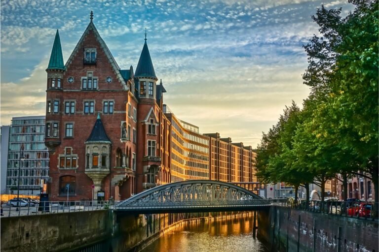 Is Hamburg worth visiting? Houses by a canal in Hamburg, Germany