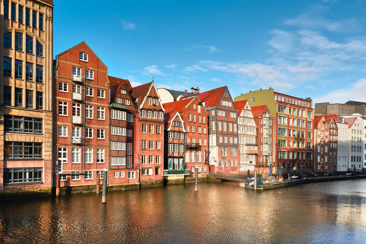 A row of buildings along the Deichstraße in Hamburg, Germany.
