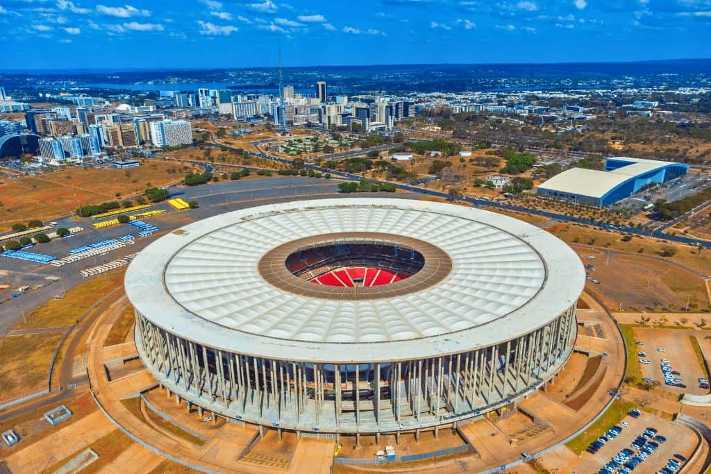 Aerial view of Arena Mané Garrincha in Brasilia.