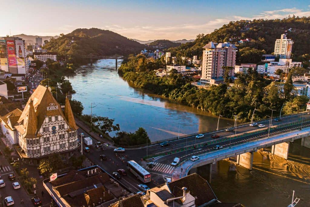 Drone shot of Blumenau, Santa Catarina State, Brazil.