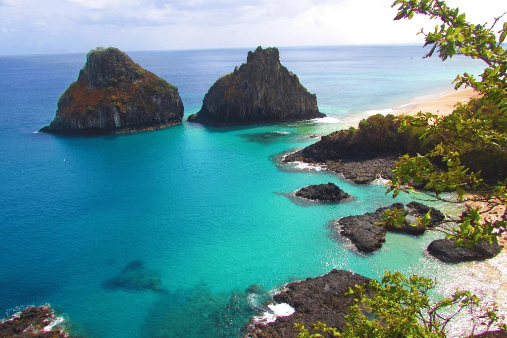 Two rock formations in Fernando de Noronha, Brazil.