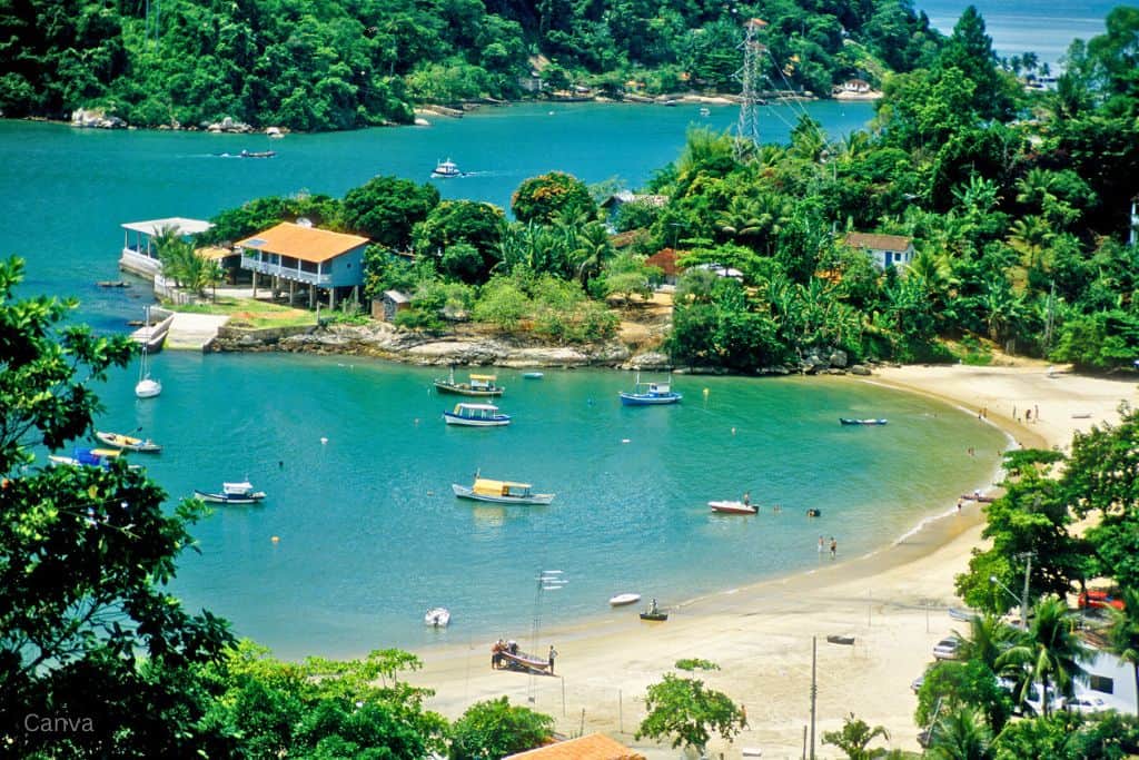 An inlet in Paraty on the south coast of Rio de Janeiro, Brazil. Photo by Fernando Podolski via Canva.com.
